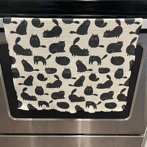 Geometry Black Cat Patterned Tea Towel Dish Towel
